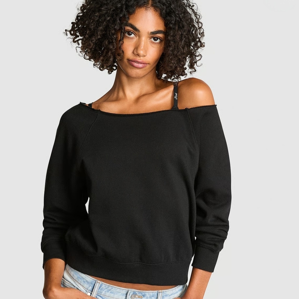 PINK Ivy Fleece Off-The-Shoulder Sweatshirt Size S